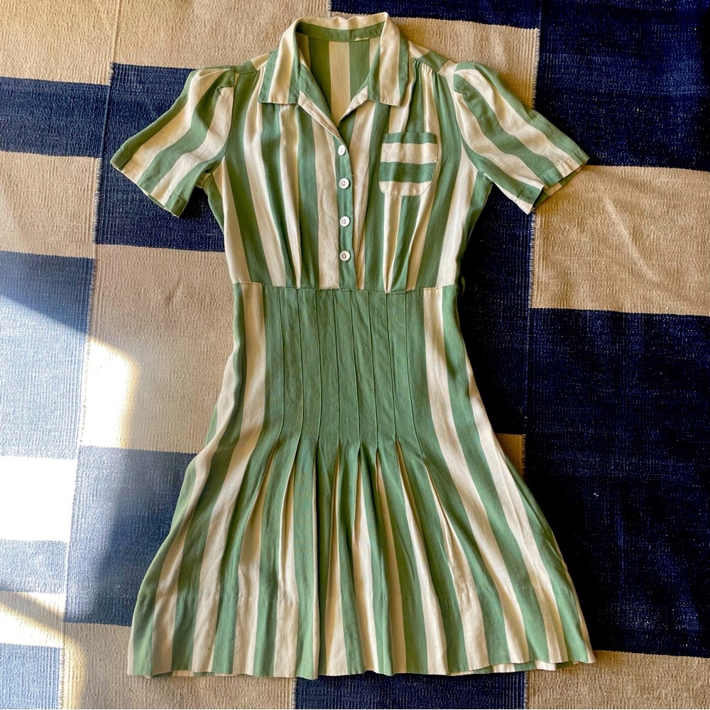 Vintage 40s 50s 1940s swing dress bold stripe green XS XXS Lolita